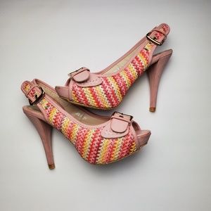 CR Collection Pink Candy Weave Buckle Pumps Sz 7.5